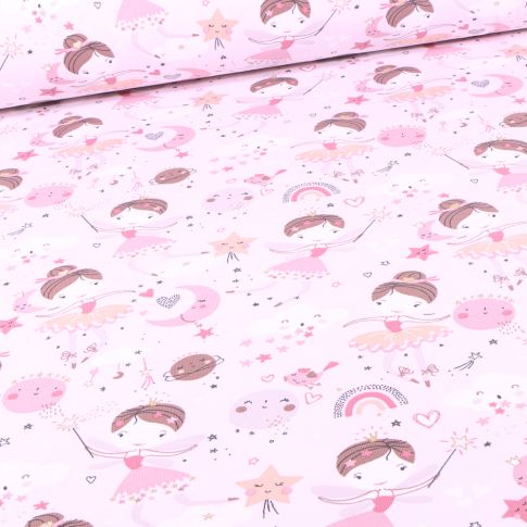Tissu Jersey Coton Arty Demilune sur fond Blanc
