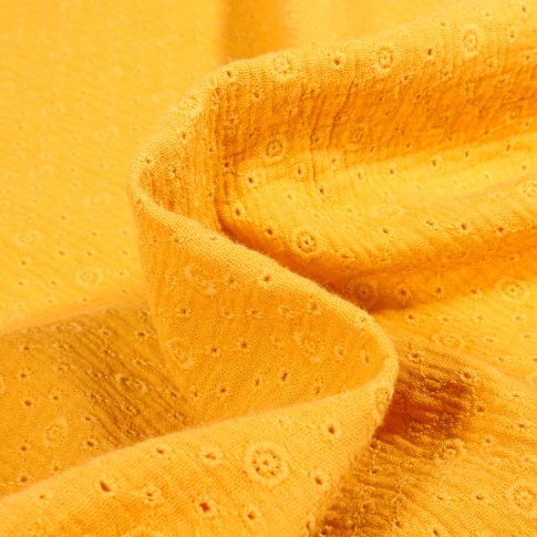 Tissu Double gaze brodée  Agnès sur fond Jaune