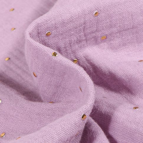 Tissu Double gaze Baya Pois dorés sur fond Lilas