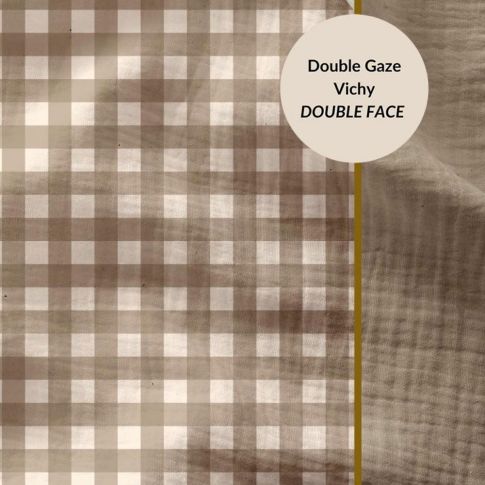 Tissu Double gaze Carreaux Vichy Taupe