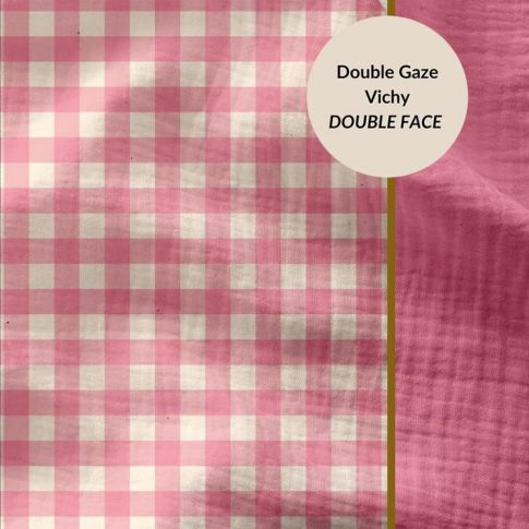 Tissu Double gaze Carreaux Vichy Rose