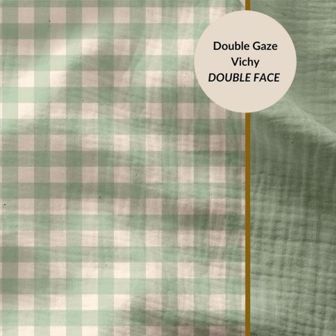 Tissu Double gaze Carreaux Vichy Vert amande