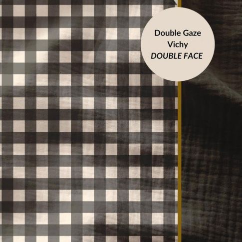 Tissu Double gaze Carreaux Vichy Noir