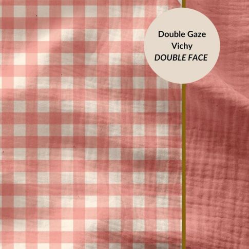 Tissu Double gaze Carreaux Vichy Rose pâle