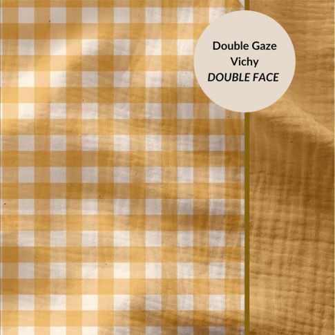 Tissu Double gaze Carreaux Vichy Moutarde