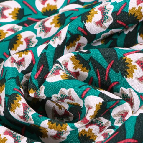 Tissu Viscose Arty Diméo sur fond Vert émeraude