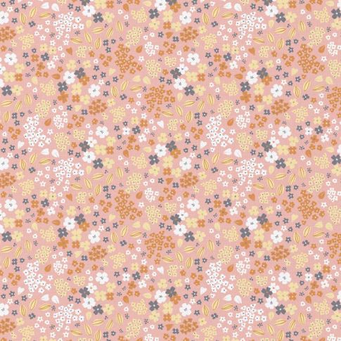 Tissu Coton enduit Doaby fleuris sur fond Rose blush