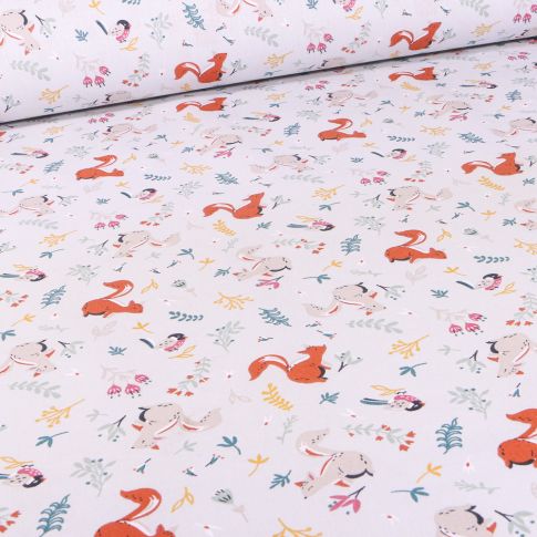 Tissu Coton imprimé Bio Efanie sur fond Gris