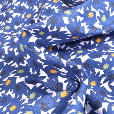 Tissu Coton imprimé Arty Eiko sur fond Bleu roi