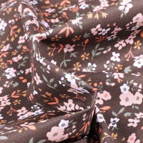 Tissu Coton imprimé Arty Elona sur fond Marron