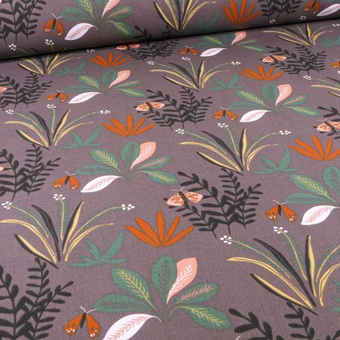 Tissu Coton imprimé Arty Exove sur fond Gris