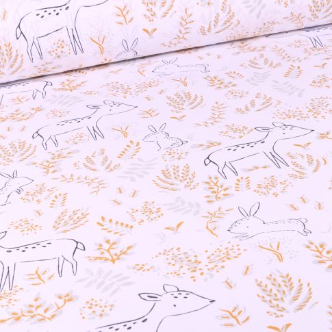 Tissu Coton imprimé Arty Fangorn sur fond Blanc