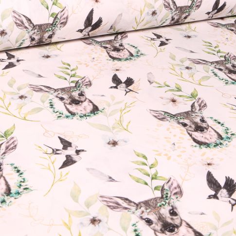 Tissu Coton imprimé Digital Arty Faonette sur fond Blanc cassé