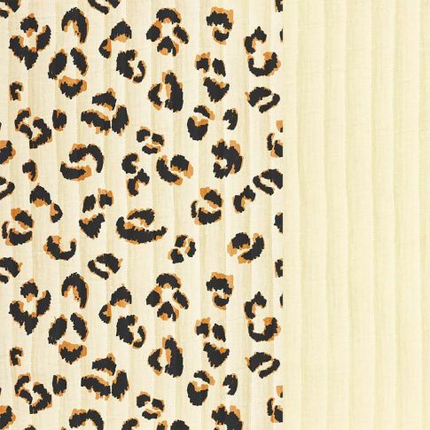 Tissu Double gaze Matelassée réversible Léopard sur fond Ecru