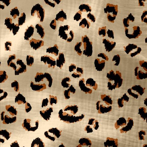 Tissu Double gaze imprimé Fauve Marron sur fond Ecru