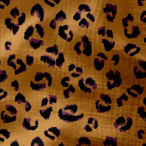 Tissu Double gaze imprimé Fauve violet sur fond Marron