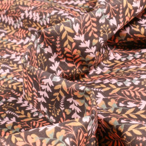 Tissu Coton imprimé Arty Feia sur fond Marron