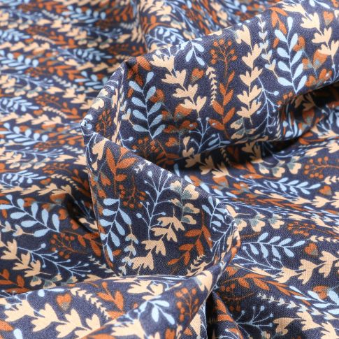 Tissu Coton imprimé Arty Feia sur fond Bleu nuit