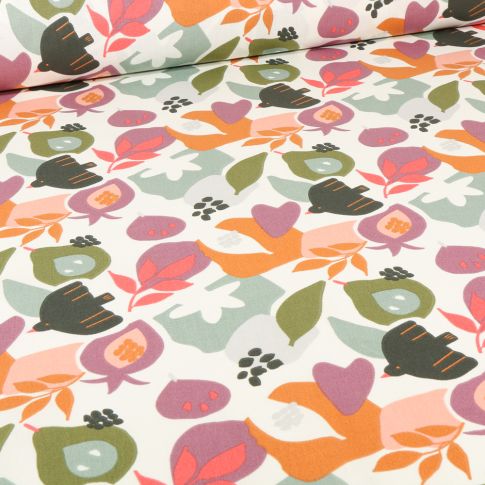 Tissu Coton imprimé Arty Fezzo sur fond Blanc cassé