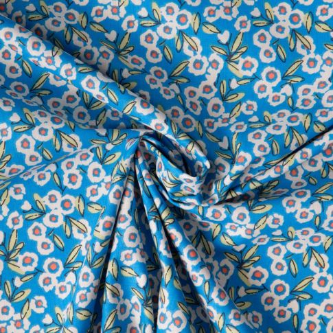 Tissu Coton imprimé Arty Fleur Fitz sur fond Bleu