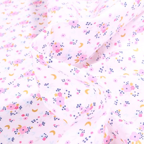 Tissu Coton imprimé Arty Fledi sur fond Blanc