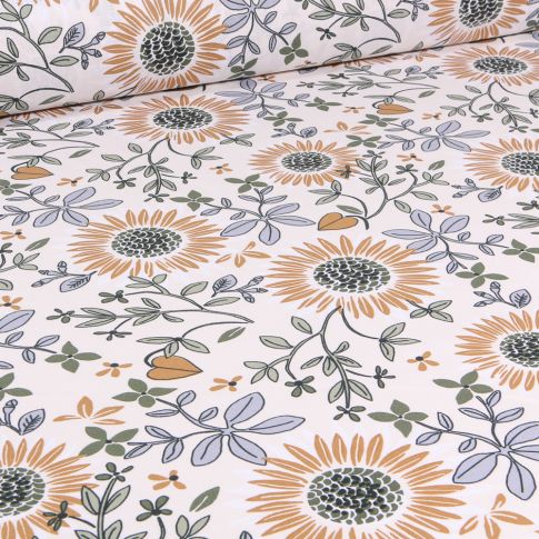 Tissu Coton imprimé Arty Florena sur fond Ecru