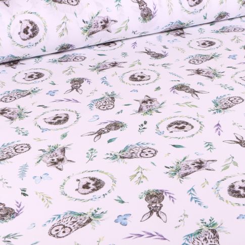 Tissu Coton imprimé Arty Forest sur fond Blanc