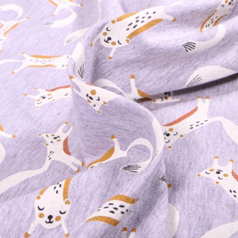 Tissu Jersey Coton Arty Frejeo sur fond Gris clair chiné