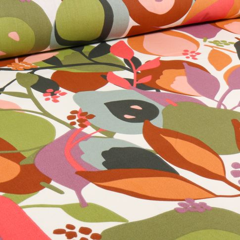 Tissu Coton imprimé Arty Fructis sur fond Blanc cassé