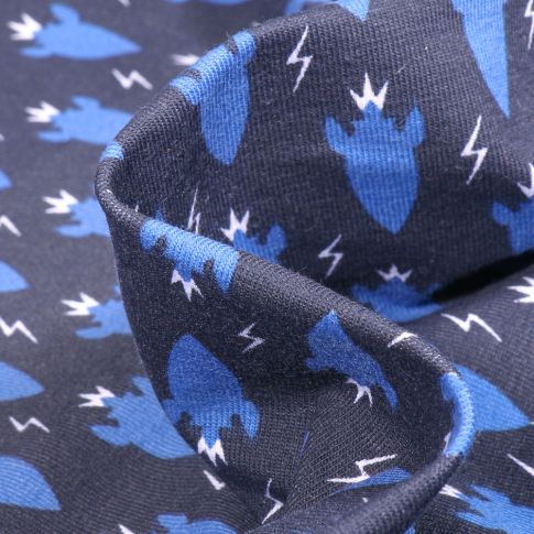 Tissu Jersey Coton Fuzmini roi sur fond Bleu marine