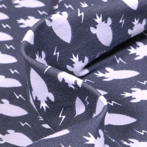 Tissu Jersey Coton Fuzmini sur fond Bleu marine