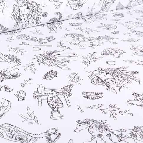 Tissu Coton imprimé Arty Garance sur fond Blanc