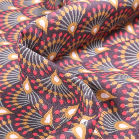 Tissu Coton imprimé Arty Ginza sur fond Aubergine