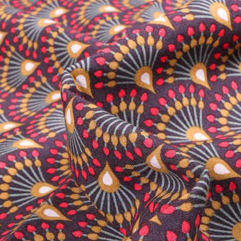 Tissu Viscose Arty Ginza sur fond Aubergine