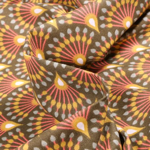 Tissu Coton imprimé Arty Ginza sur fond Bronze