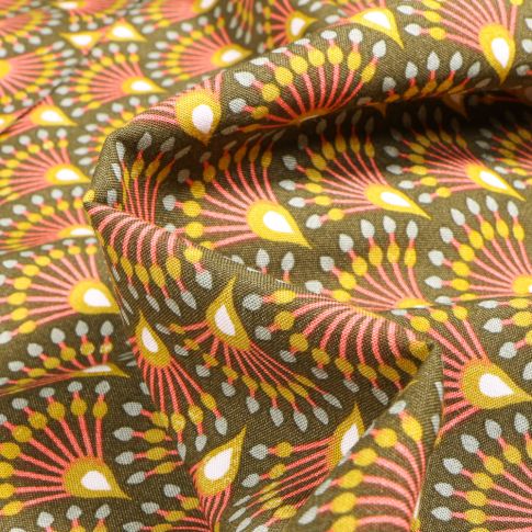 Tissu Viscose Arty Ginza sur fond Jaune moutarde