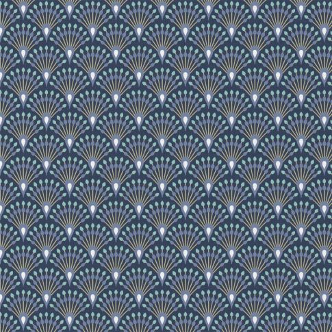 Tissu Coton imprimé Ginza sur fond Bleu indigo