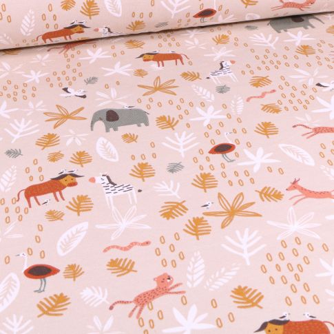Tissu Jersey Coton Arty Gizou sur fond Beige