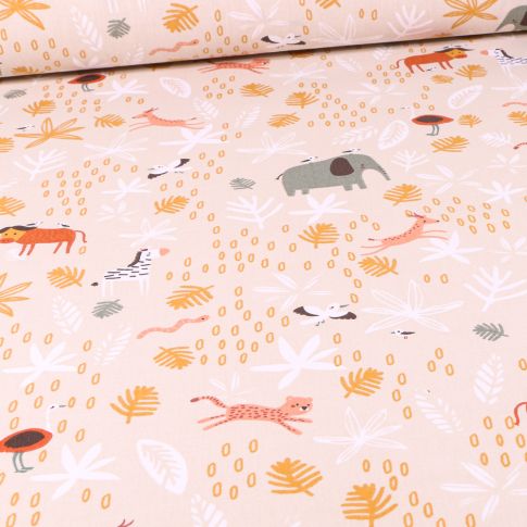 Tissu Coton imprimé Arty Gizou sur fond Beige