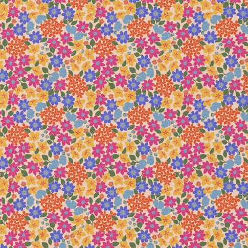 Tissu Coton imprimé Arty Gladys fleuris sur fond Rose saumon