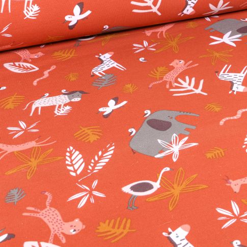Tissu Jersey Coton Arty Gnou 10 sur fond Orange