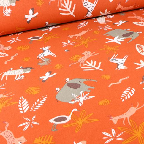 Tissu Jersey Coton Arty Gnou 20 sur fond Orange