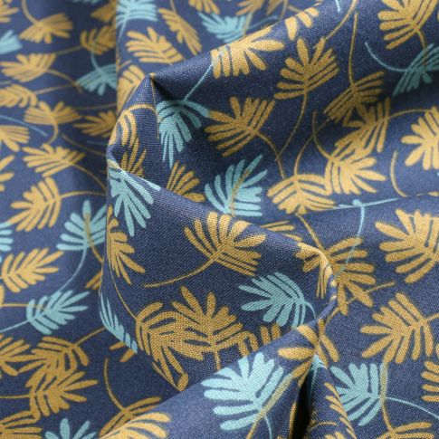 Tissu Coton imprimé Arty Goa sur fond Bleu marine