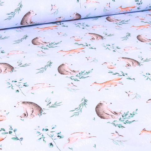 Tissu Coton imprimé Grimm sur fond Bleu ciel