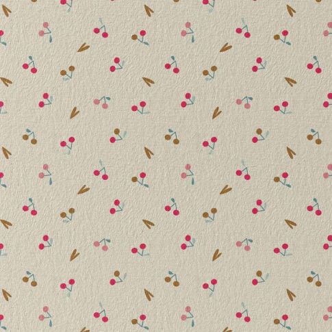 Tissu Jersey Coton Cerises Grioma  sur fond Beige