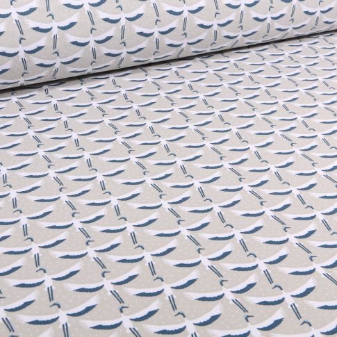 Tissu Coton imprimé Arty Grue sur fond Naturel