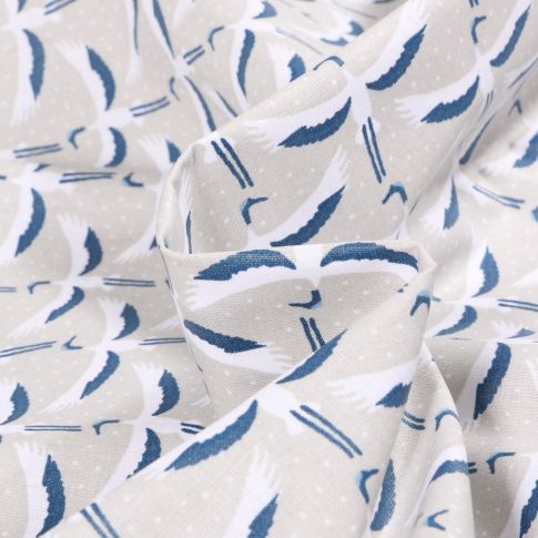 Tissu Coton enduit Grue sur fond Naturel