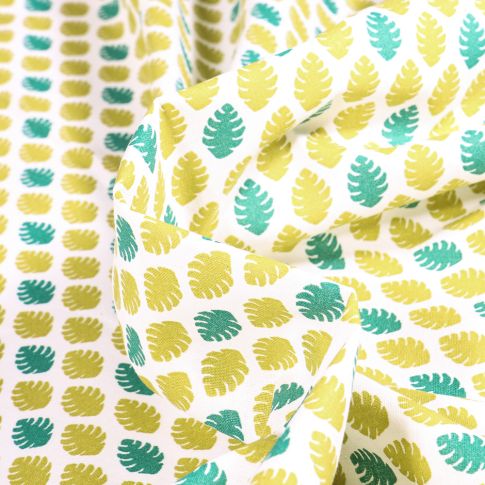 Tissu Coton imprimé Arty Mini feuilles sur fond Blanc