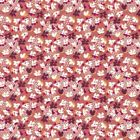 Tissu Popeline de Coton Haneve fuité sur fond Vieux rose