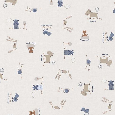 Tissu Coton imprimé Arty Hifon sur fond Blanc cassé